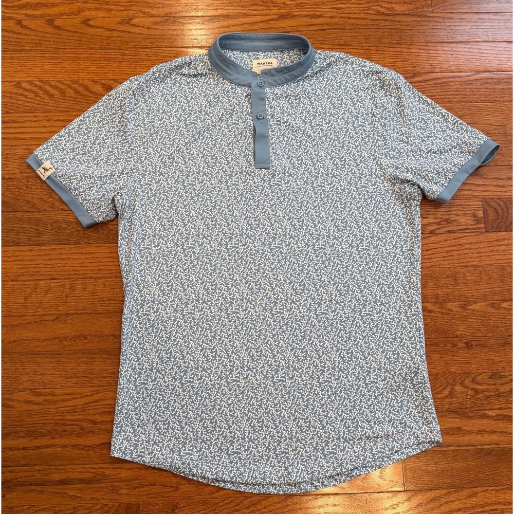 Mantra Performance Golf Polo Shirt Mens Medium Blue Patterned Print Blade Collar